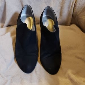 Faux black suede bootie shoe with stiletto heel